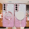 thumbnail image 4 of Zonrw Para Samsung Galaxy S22 Plus Funda Magnética Para Mujer Niña Suave Lindo Lujo Amor Corazón Chapado Bling Degradado Glitter Funda Para Teléfono Compatible Con Magsafe Transparente A Prueba De Gol, 4 of 5