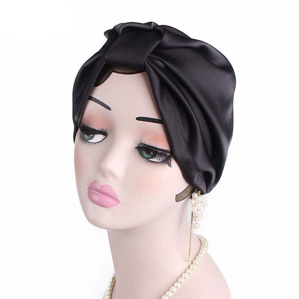 FVDPWYE Silk Sleeping Cap Sleep Hat Night Hair Styling Care Bonnet Head Wrap Black