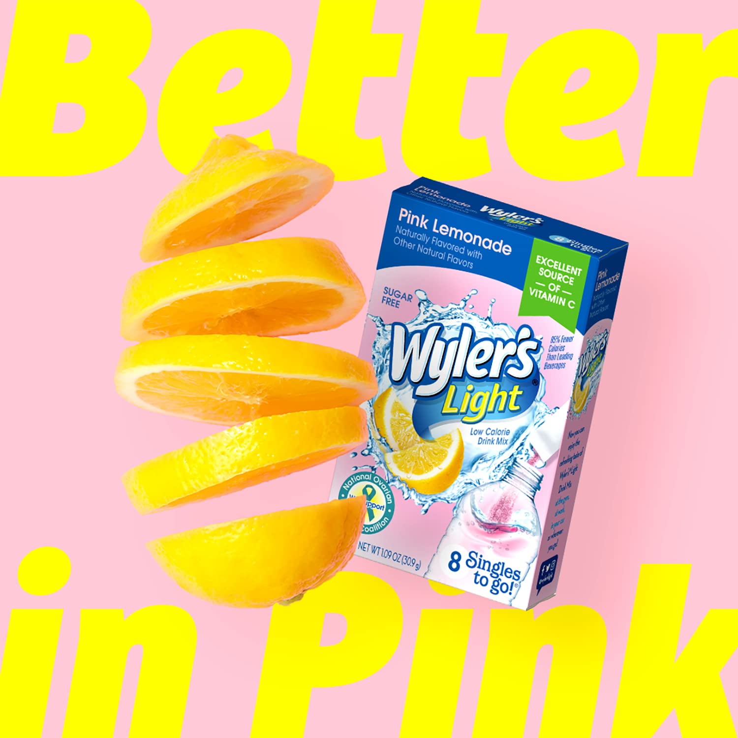 Wylers Light Singles To Go Powder Packets, Water Drink Mix, Pink Lemonade, 96 Single Servings (Pack of 12)
