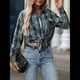 thumbnail image 5 of Camisa Abotonada para Mujer, Camisa A Cuadros, Larga, Solapa, Informal, para Negocios, Trabajo Azul y Verde S, 5 of 10