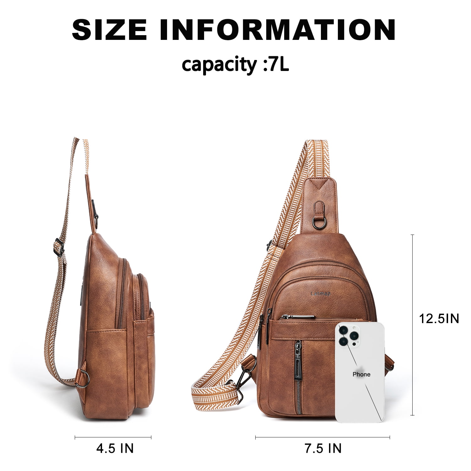 LATMAP 7L PU Leather Sling Bag,  for Travel & Daily Use, Hands-Free Unisex Chest Backpack