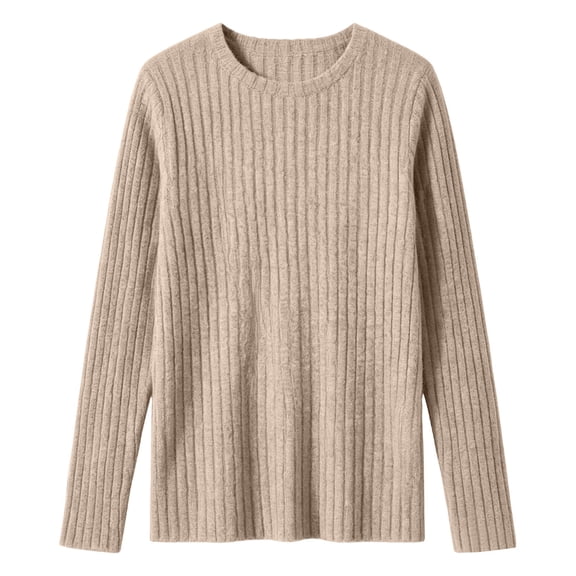 Ozmmyan Womens Crew Neck Sweater for Womens Long Sleeve Ribbed Knit Relaxed Fit Casual Solid Sweater Top Fall Winter