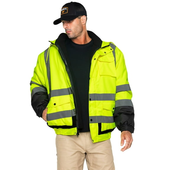 Hawx Work Gear Men's High-Visibility Bomber Work Jacket - HHV02-YLW X-