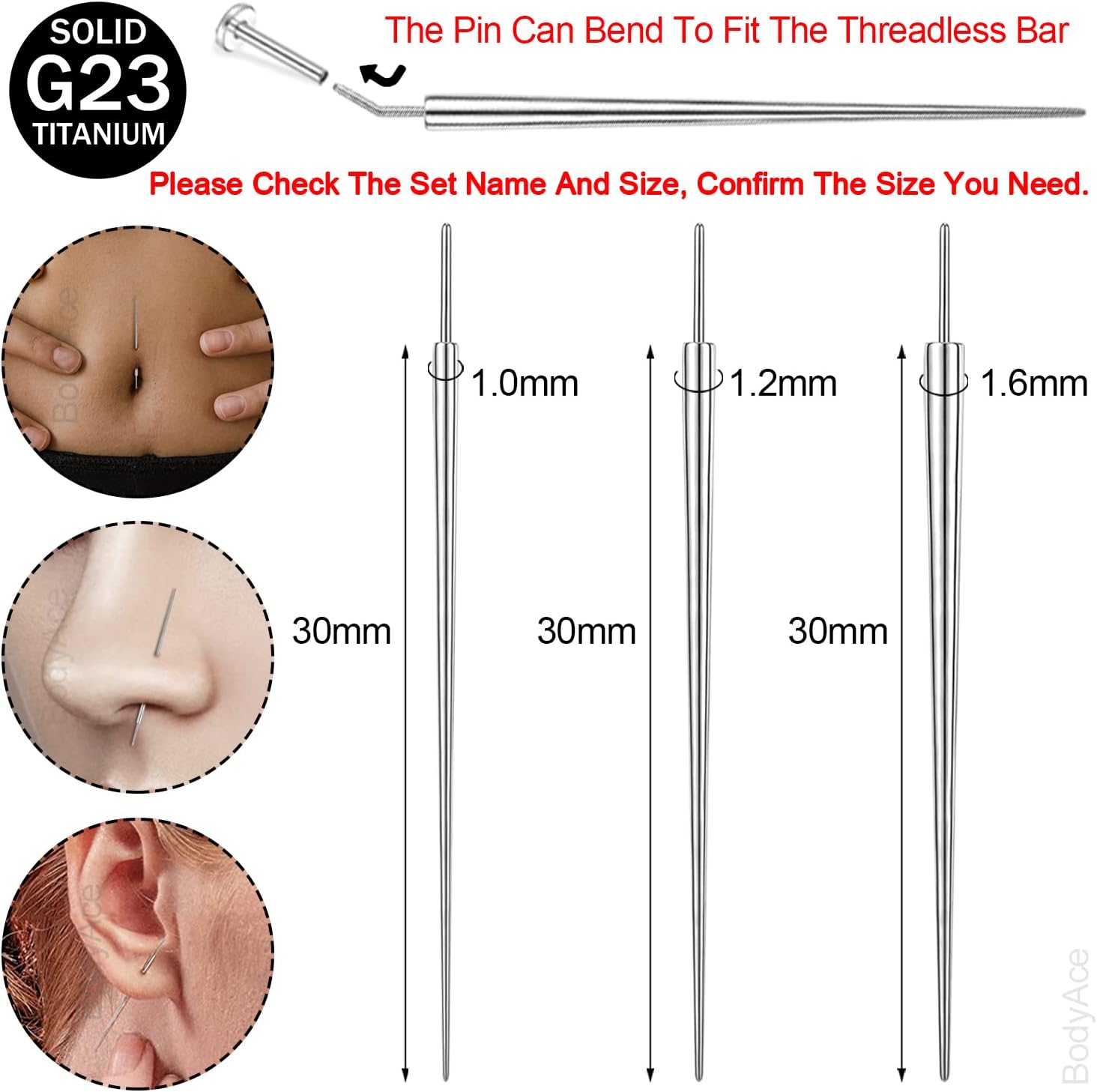 Lot De 10 Aiguilles De Piercing En Acier Chirurgical - 14g/16g/18g - Cônes D'insertion Sans Filetage - 6