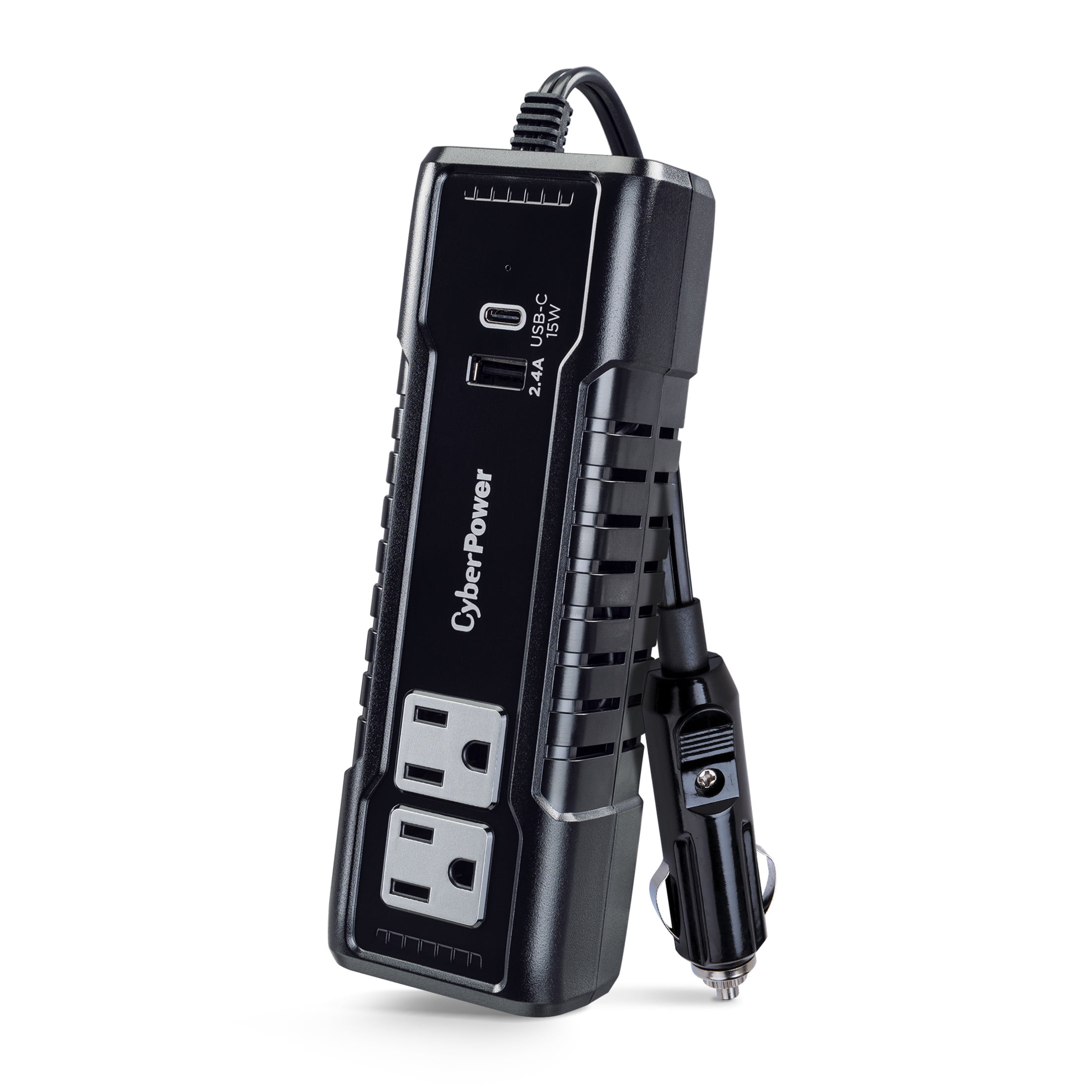 CyberPower M175XUC - 175W Black Power Inverter with 2 AC Outlets, 1 USB-C & 1 USB-A Port, 2.5 ft Cord