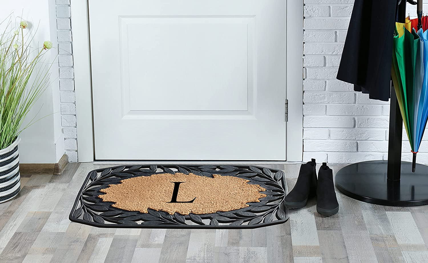 A1 Home Collections Floral Black, Beige, Multi-color Rubber and Coir Doormat for Outdoor Entrance Non Slip Backing Front Door Mat, 23" x 38"