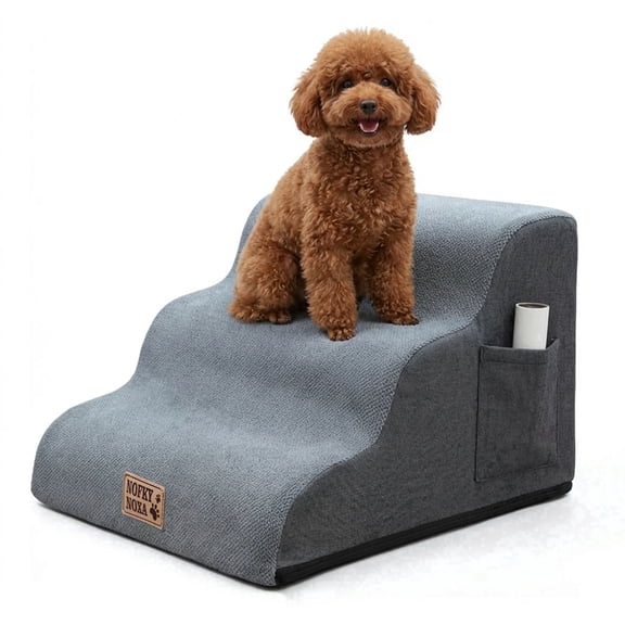 BOFNL 11.8" 3-Tier Dog Ramp and Stairs, Non-Slip Pet Steps with Washable Cover & Storage Pocket for Small Dogs and Cats