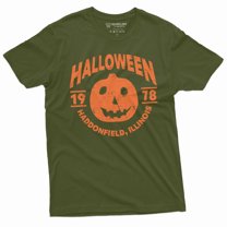 Halloween Pumpkin T-Shirt Movie Popular Culture 1978 Haddonfield, Illinois Tee Shirt (Small Military Green)
