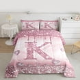thumbnail image 2 of Homewish Bling Monogrammed K Bedding Comforter Set for Girl, Pink Fashion Watercolor Marble Twin Comforter Sets, Chic Sequin Print Reversible Bedding Set, Breathable Home Decor, 2pcs, 2 of 8