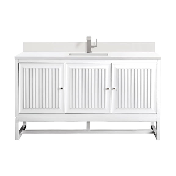 James Martin Vanities E645-V60s-1Wz Athens 60" Single Basin Poplar Wood Vanity Set - White