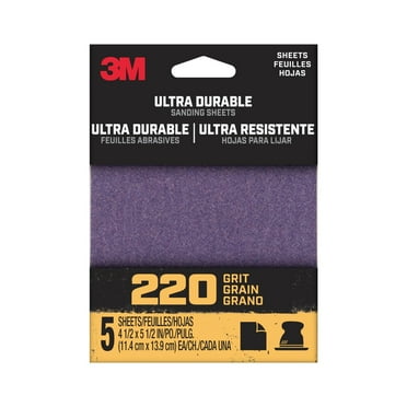3M Ultra Durable Power Sanding 1/4 Sheet, 4.5 in x 5.5 in, 220 grit, 5/Pack