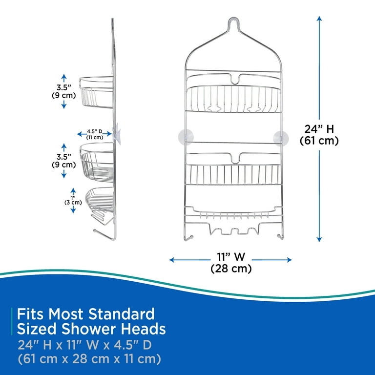 Kenney Rust-Resistant Heavy Duty 3-Tier Large Hanging Shower Caddy with Suction -Cup and Four Razor Holders, Chrome Kenney Rust-Resistant Heavy Duty 3-Tier Large Hanging Shower Caddy with Suction -Cup and Four Razor Holders, Chrome