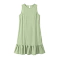 thumbnail image 7 of Miluxas Women's Exquisite Ruffle Hem Mini Dress Casual Round Neck Sleeveless Tank Dress Basic Solid Beach Vacation Outfits Green, 7 of 7