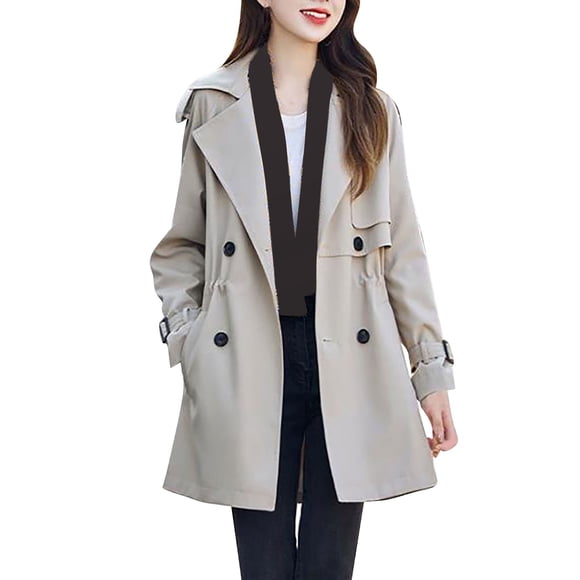 MeetoTime Womens Trendy Dress Coat Double Breasted Slim Work Office Long Jackets with Pockets M-3XL