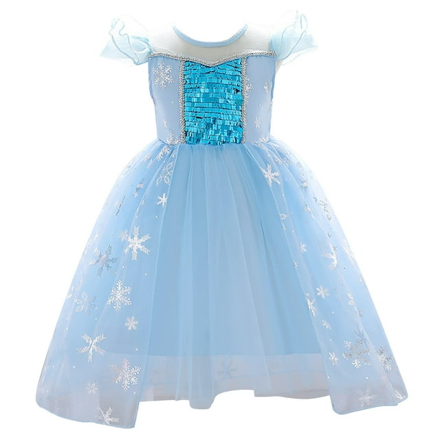 HAWEE Costume de Princesse des Neiges pour Filles Reine des Neiges Flocon de Neige Paillettes Déguisement pour Fête d'Halloween