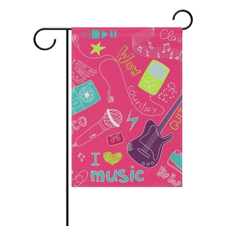 POPCreation Music Guitar Doodles Pink Polyester Garden Flag Outdoor Flag Home Party Garden Decor 28x40 inches