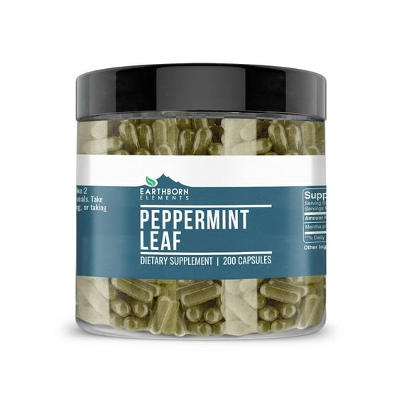 Earthborn Elements Peppermint Leaf 200 Capsules, Pure & Undiluted, No Additives
