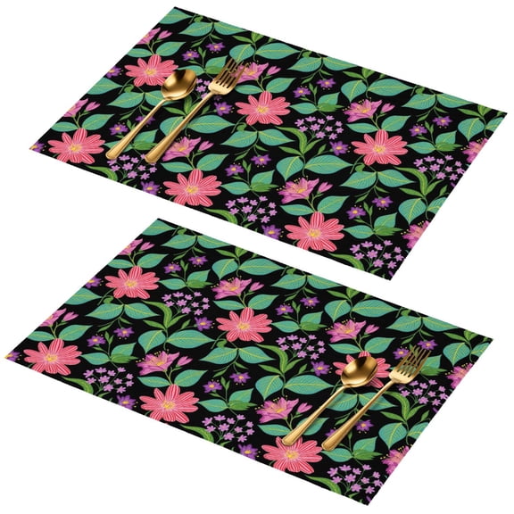 Placemat, Pioneer Flower Floral Print Pattern Place Mats Table Mat Set Of 2, PVC Washable Placemats for Party Kitchen Dining Decoration, 18x12 Inch, Fade Resistant