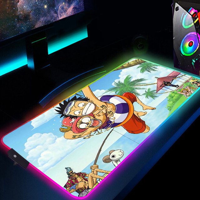 Alfombrilla de ratón RGB One Piece Anime Gaming, alfombrilla de ratón grande LED de goma negra, alfombrilla de teclado de PC para computadora portátil, LOL LIUWENJING unisex
