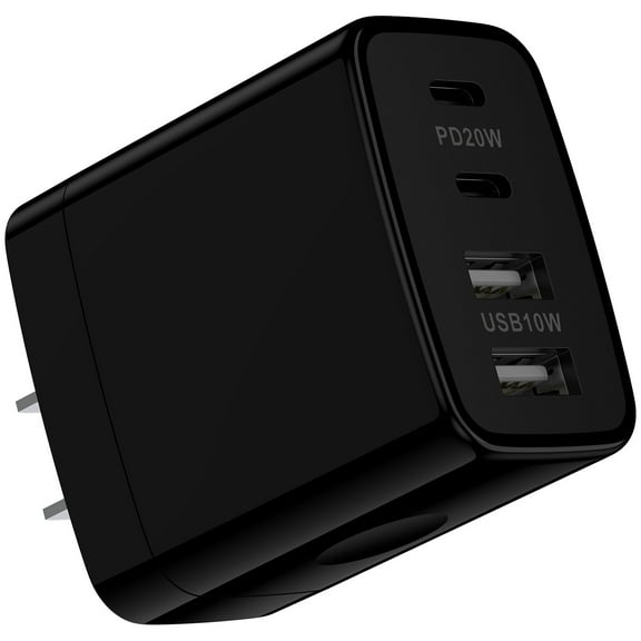 AILKIN USB C Wall Charger Block Adapter Plug,60W Multi Port Dual Usb A Fast Charger Block Brick Box and Dual Usb C Charger for iPhone 15/16 Charger Fast Charging,Samsung,Black (1 Pack)