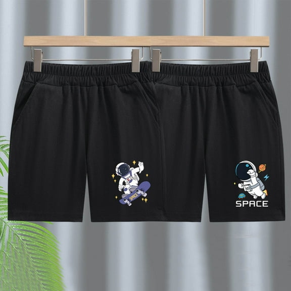 Tao Tao Toddler Boys Girls Cotton Shorts Pack Of 2, Baby Summer Cotton Pull-On Active Jogger Shorts Cute Graphic Print Elastic Pants Thin Casual Fashion Pants Shorts Black 3 Years