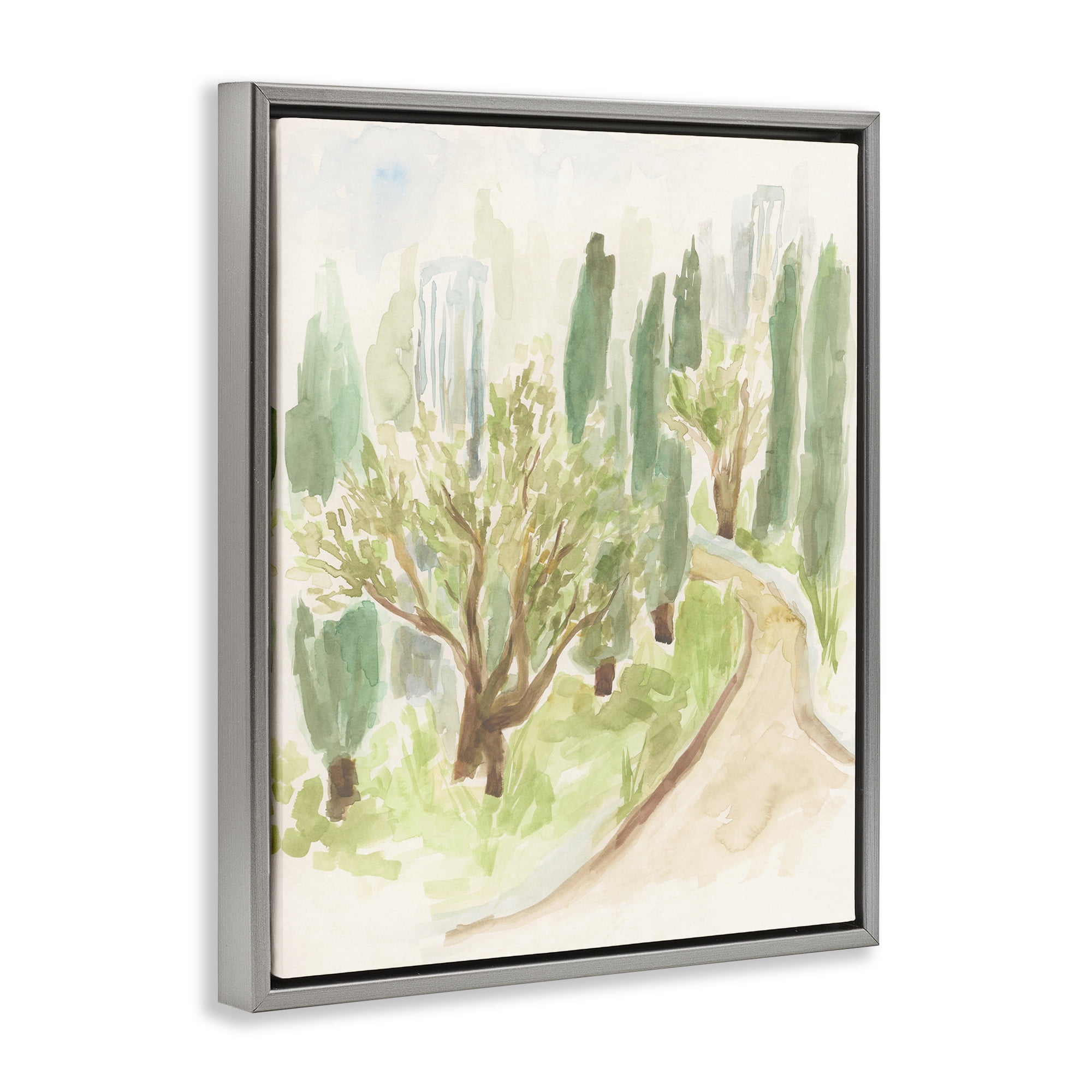 Stupell Industries Abstract Road with Trees Landscape & Nature Painting Gray Floater Framed Canvas Art Print Wall Art, 17 x 21