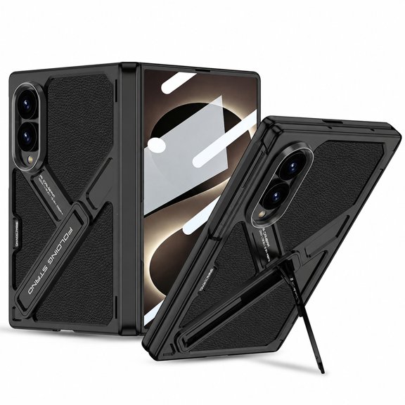 Lunvic for Samsung Galaxy Z Fold 8 Case Rugged, Rotating Magnetic Hinge Cover with Built-in Screen Protector, Leather-Textured Finish, Raised Camera Guard, Black