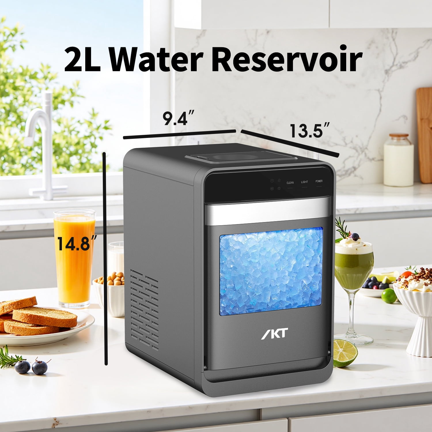 IKT Nugget Ice Maker Countertop, Self-Cleaning,Touch Panel, Night Light  Portable Pebble Sonic Ice Machine with Soft Chewable Ice for Home, Kitchen, Office,Camping, Gray