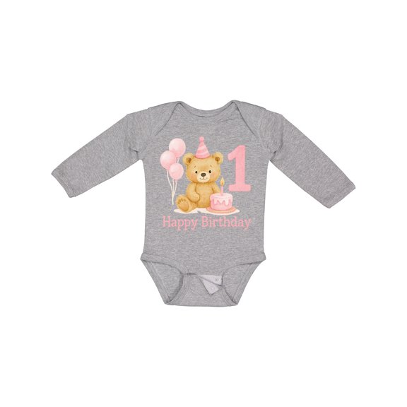 Inktastic Cute Teddy Bear 1st Birthday Party Boys or Girls Long Sleeve Baby Bodysuit
