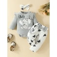 thumbnail image 3 of Cenuakty 3Pcs Baby Girl Fall Outfits Long Sleeve Elephant Print Romper + Bow Pants + Headband Set Infant Outfit, 3 of 9