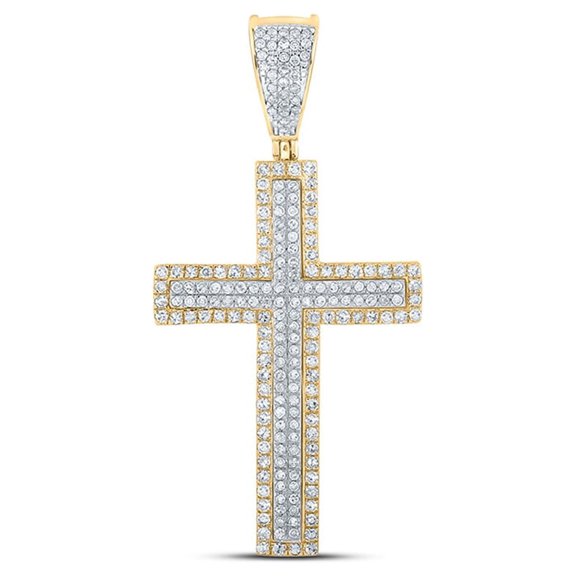 Macey Worldwide Jewelry 10k Two-tone Gold Mens Diamond Cross Charm Pendant 3/4 Ctw