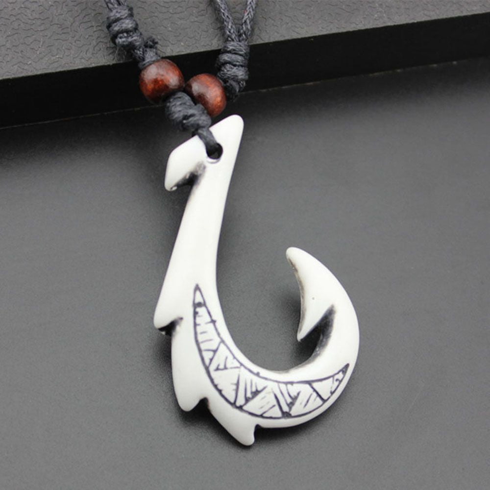 Fashion Fish Hook White Tribal Hawaiian Ethnic Cotton Cord Beaded Amulet  Handmade DIY Jewelry Pendant Necklace WHITE 