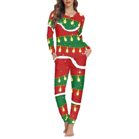 

Pzuqiu Skin Friendly Nightwear for Women Pajama Long PJ Pant Crewneck Top and Pants Size M Christmas Bell Relaxed Life Time Home Outfits 2 Pieces Cozy Up Sleepwear