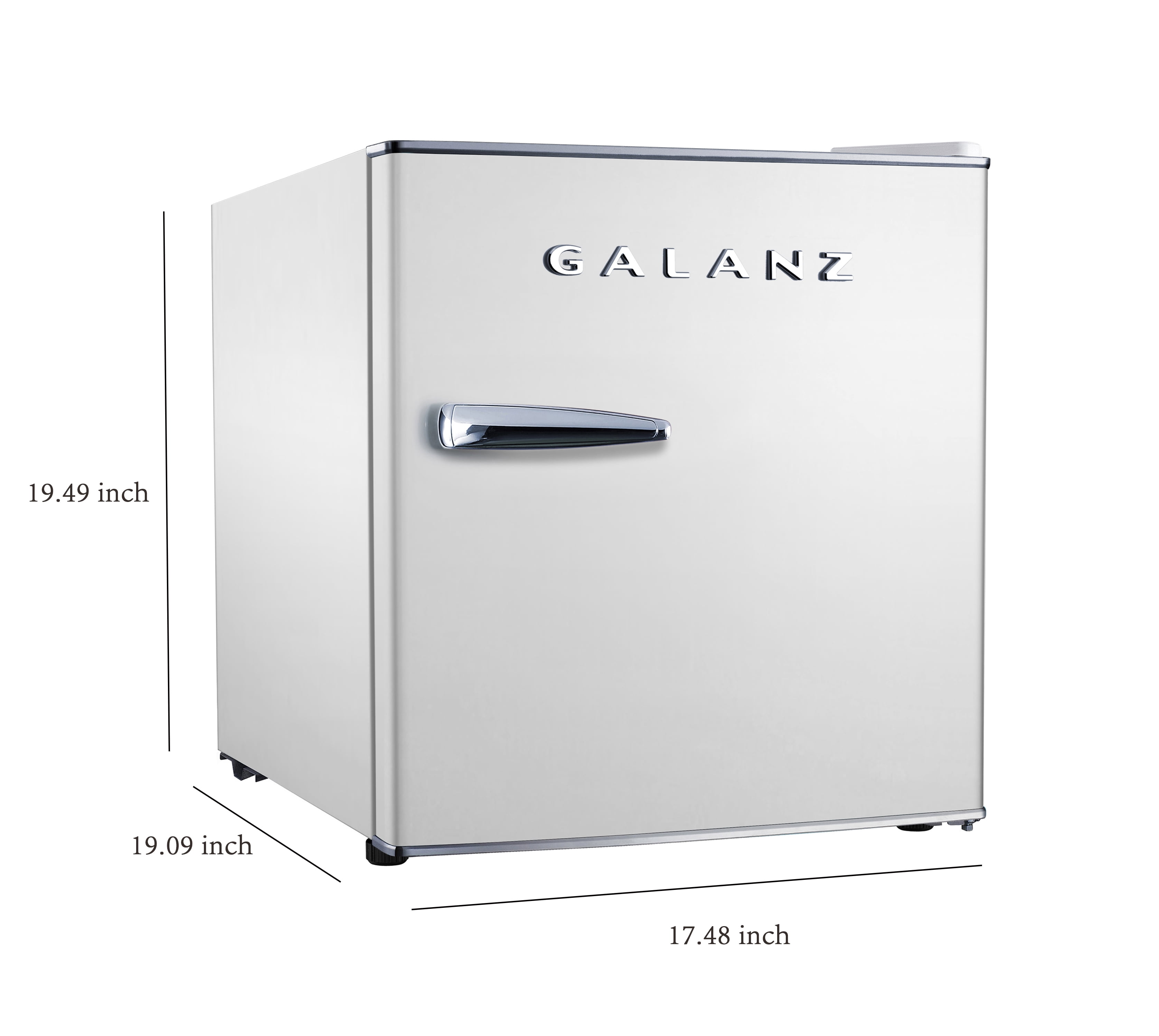 Galanz 1.7 Cu ft Mini Fridge Retro, White, New, Width 17.48"