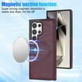 thumbnail image 3 of ELEHOLD Case for Samsung Galaxy S24 Ultra, Shockproof Slim Magnetic Leather Case, Compatible with MagSafe Accessories,Winered, 3 of 5