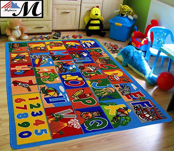 Kids Rug ABC1 Numbers Children Area Rug 5'X7' Non Skid Gel Backing