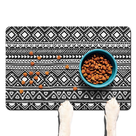Boho Retro Floral Pet Feeding Mat-Abstract Art Vintage Absorbent Pet Placemat for Food and Water Bowl, with Waterproof Rubber Backing, Quick Dry Water Dispenser Mat for Dog and Cat (16"x24")