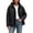 Black, variant on Women's Hooded Quilted Jackets Fake Two Piece Wave Quilted Zip Up Snap Fall Winter Casual Warm Padded Coat with Pockets,M-3XL