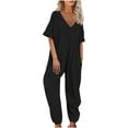 thumbnail image 2 of Pants for Women,Clearance Women's Plus Size Women's V Neck Casual Loose Pockets Strap Waistband Jumpsuit Short Sleeve Sling Jumpsuitit Loose Causal Pants, 2 of 5