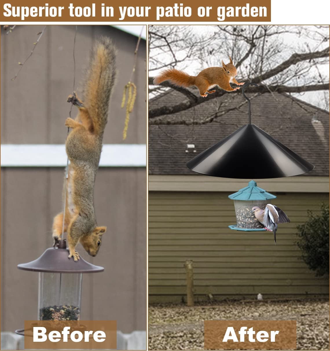 Squirrel Baffle for Bird Feeder Pole, Outside Hanging Mount Bird House Guard for Outdoor Shepherd’s Hook,19 Inch Diameter, 1 Pack