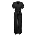 thumbnail image 4 of SRZYMJ Women's Wide Leg Jumpsuit Stylish Women's V Neck Belted Waist Long Romper Casual Outfit For Spring Summer Fall Season, 4 of 4