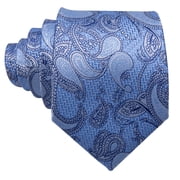 Barry.Wang Paisley Tie Fashion Set Hanky Cufflinks Clip Neckties for Men Woven Silk Wedding Party Festival Sky Blue 5PC