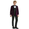 thumbnail image 2 of Boys Suit Set 3pc Velvet Satin Shawl Lapel Jacket With Matching Vest & Pants Free Shirt & Bow Tie-Slim Fit, 2 of 5