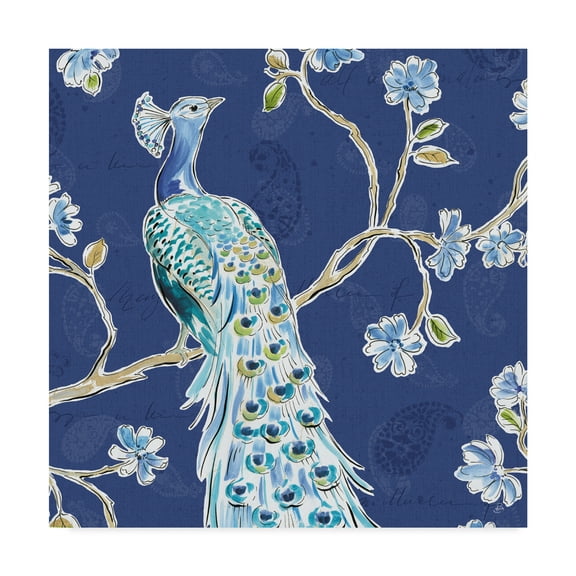 Trademark Fine Art 'Peacock Allegory III Blue' Canvas Art by Daphne Brissonnet
