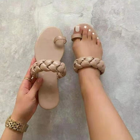 

absuyy Women s Slide Sandals- Casual Beach Open Toe Toe Ring New Style Summer Flat Slide Sandals #719 Beige-6