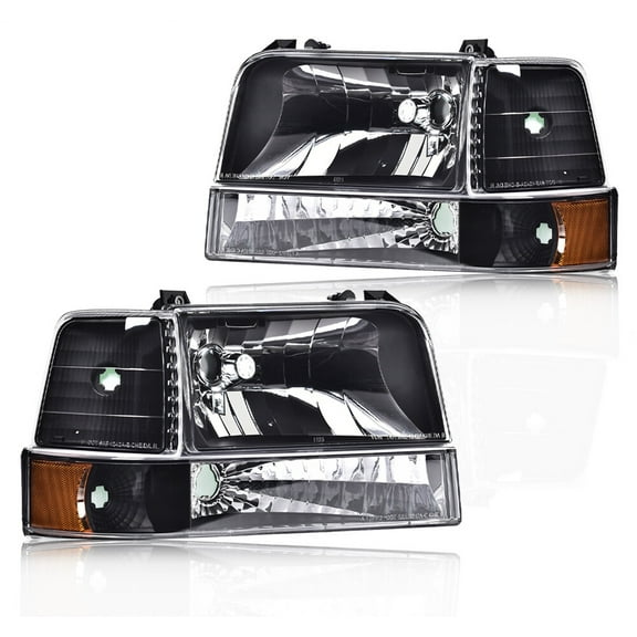 Fit For 1992-1996 Ford F150 F250 F350 LED DRL Headlights Bumper Lamp Black 6Pcs