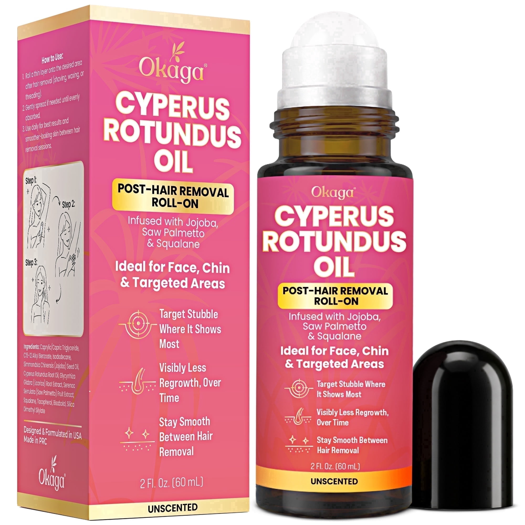 Okaga Cyperus Rotundus Oil For Hair Removal - Post Wax Oil - Infused with Jojoba - Reduces Unwanted Hair Growth - Non-greasy Body Oil - Moisturizes And Soothes Skin - 2.02 fl oz