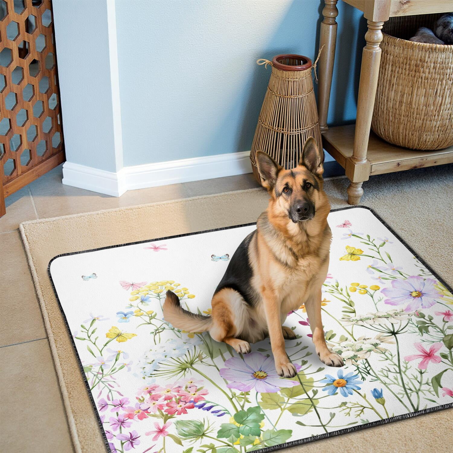 Floral Pattern Washable Pet Pads 2-Count 48x48 Inch Reusable Puppy Training Mats, Highly Absorbent Dog Floor Mat for Large Crate Areas