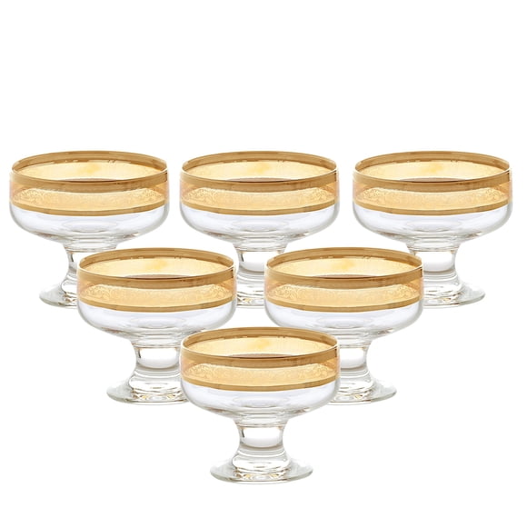 Lorren Home Trends Pedestal Melania Collection Bowls, Set of 6, Amber