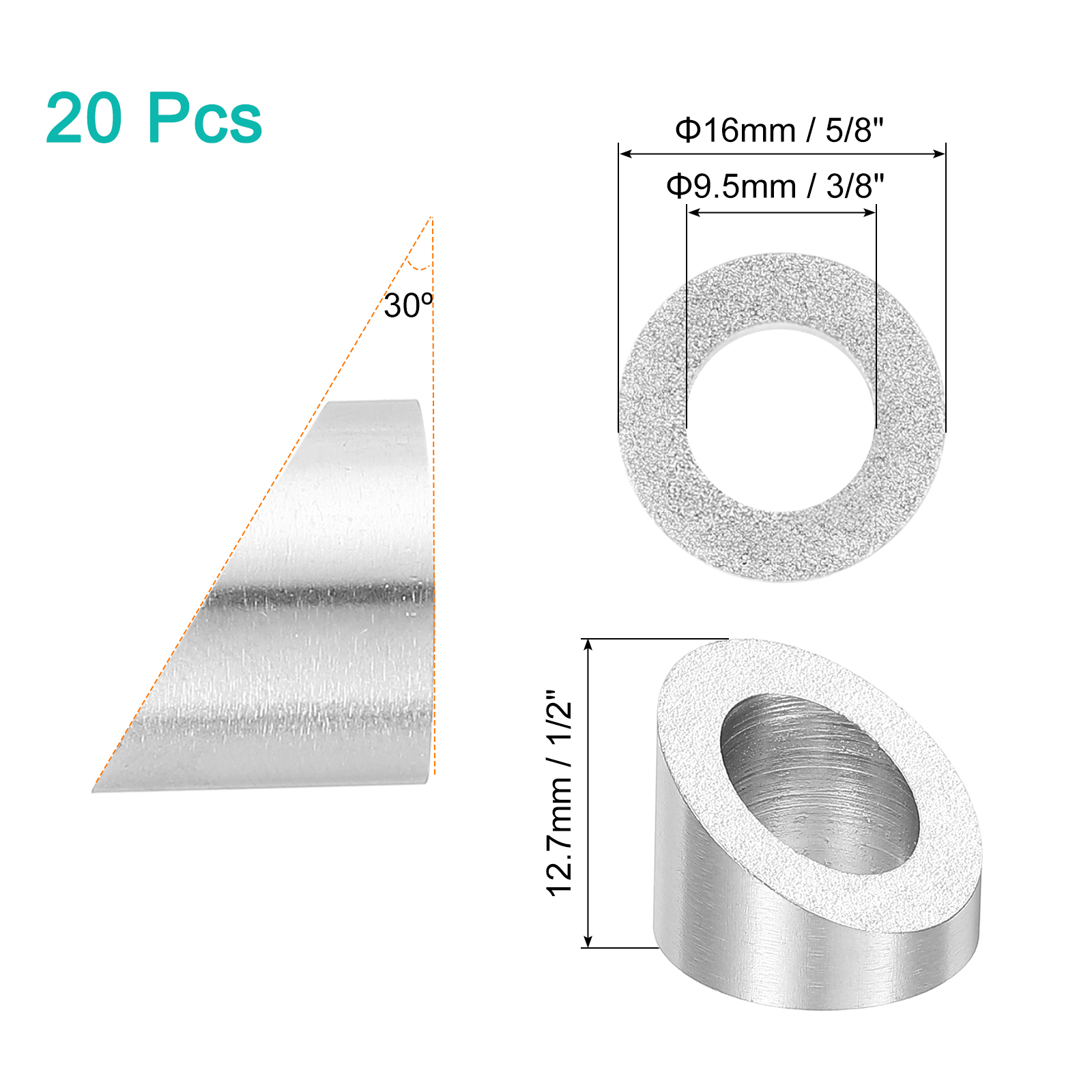 Uxcell 20 Pack 3/8 Inch 30 Degree Angle Beveled Washer, Silver